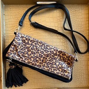BRAND NEW Ann Taylor Loft Leopard Print Crossbody Bag with Black Accents